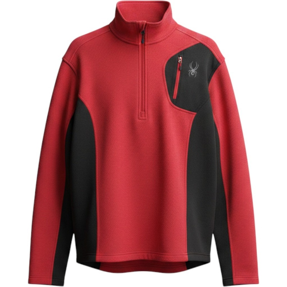 Spyder Quarter Zip Pullover Mens XL Red Good Waffle Knit Fleece Lined Sweater